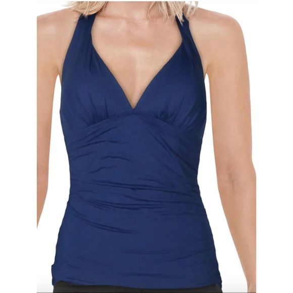 LAUREN Ralph Lauren Purple Eggplant Slimming Halter Tankini Swim Top NEW - Picture 1 of 4